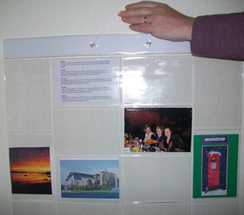with some pictures on display